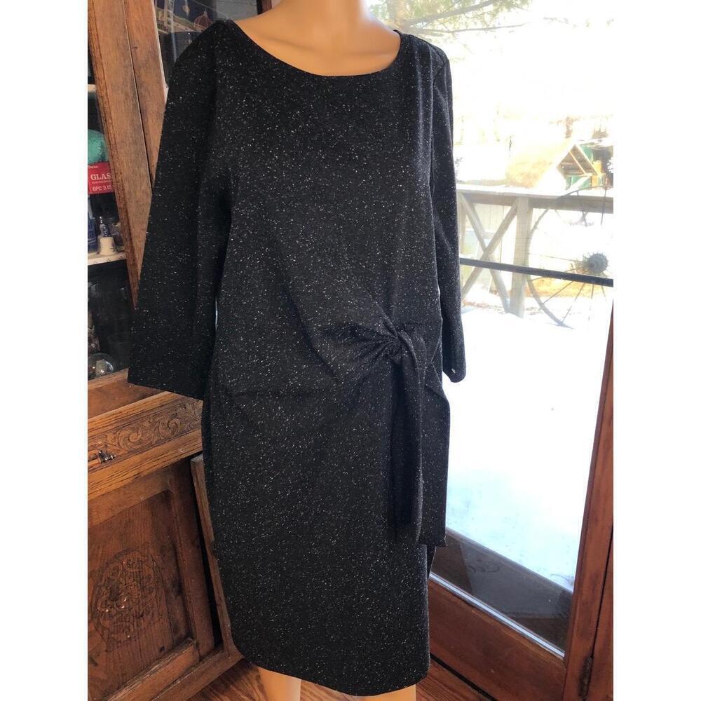 Liz Claiborne Black Knit Dress Side Tie Round Neck Womens Size Large